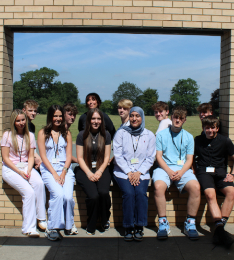 Photo of Sixth Form Students with Mrs Cross, Director of Sixth Form